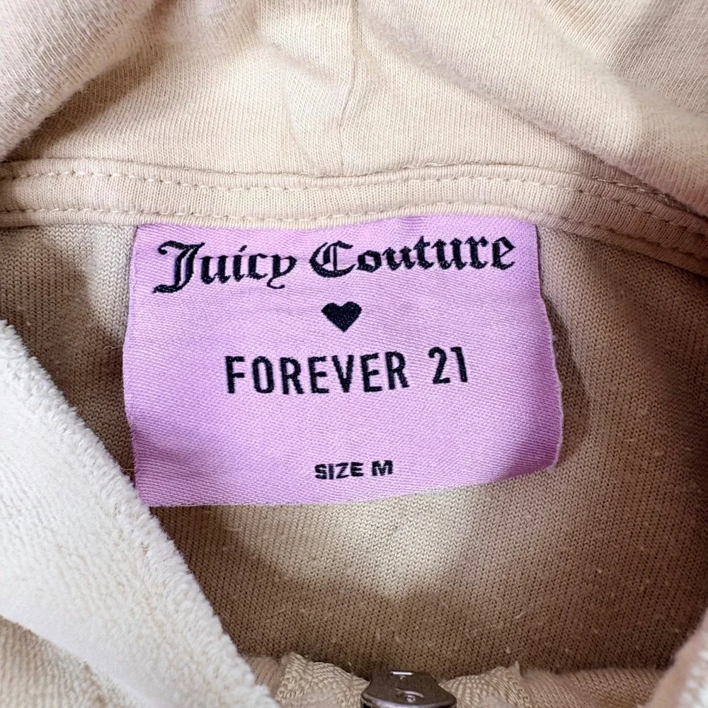 Juicy Couture x Forever 21 Velour Zip‎ Hoodie Medium Bling Sparkle Logo Beige